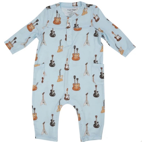 Angel Dear Other - NWT Angel Dear Romper Button Down Electric Guitar Blue Long Sleeve Size 0-3m